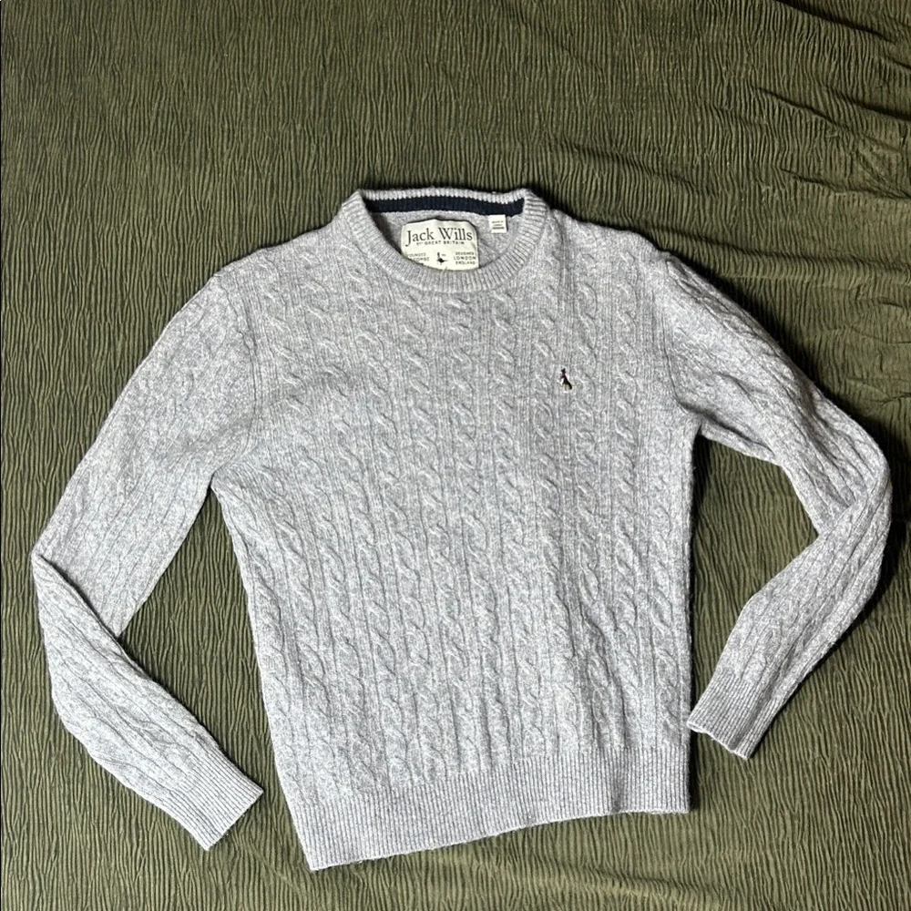 Jack Wills Heather Gray Cable Knit Merino Wool Sweater- Women’s Medium - Picture 1 of 11